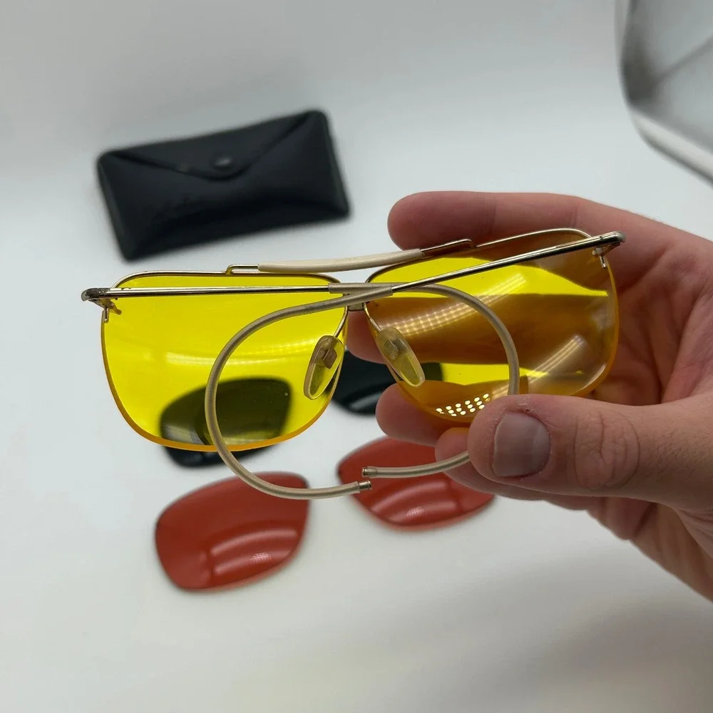 Vintage Cabelas Aviator Shooting Glasses Gold‎ Interchangeable Lenses Case 3 Set